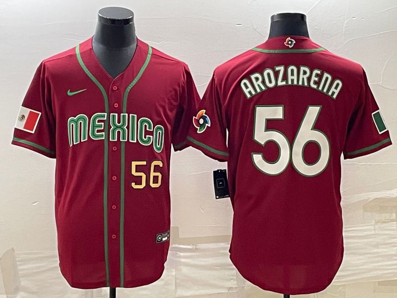 Men 2023 World Cub Mexico 56 Arozarena Red Nike MLB Jersey6